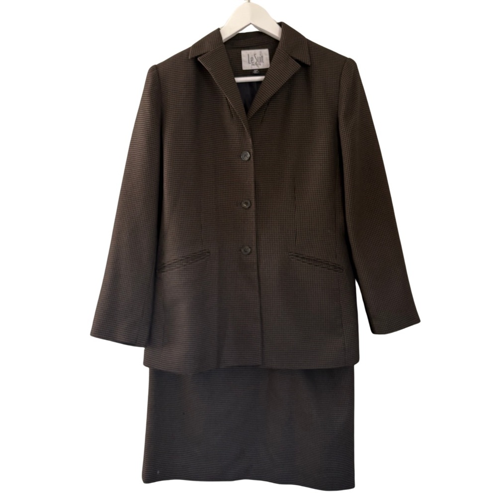 Le Suit Petite Women's Brown Houndstooth Skirt Suit 10P  Le Suit 2 Pieces Suit